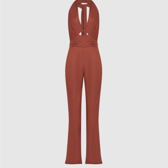Reiss Alma Cut-Out Halter Jumpsuit in Rust- Size 2 - Picture 2 of 15